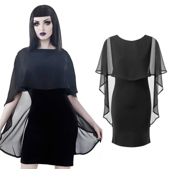 Killstar Black Sheer Cape Dress - Picture 2 of 14